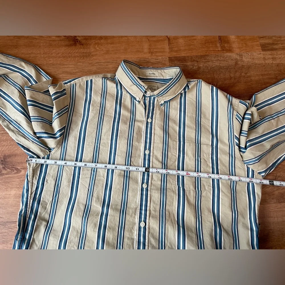 J.Crew Men’s Classic Long Sleeve‎ Striped Button Down Shirt LARGE Tan Cotton